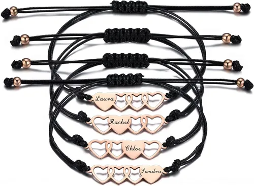 Juego de pulseras de corazón a juego con nombre personalizado de 234 piezas, acero inoxidable, mejor amiga, regalo de amistad para hermanas, mejores