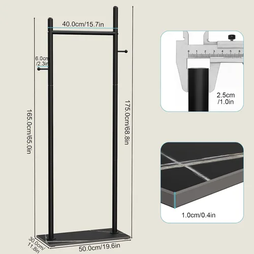 Miniatura 4 de Nianerfaya Perchero con 2 ganchos, almacenamiento de ropa de pie para interiores, perchero para colgar ropa para dormitorio, perchero de metal