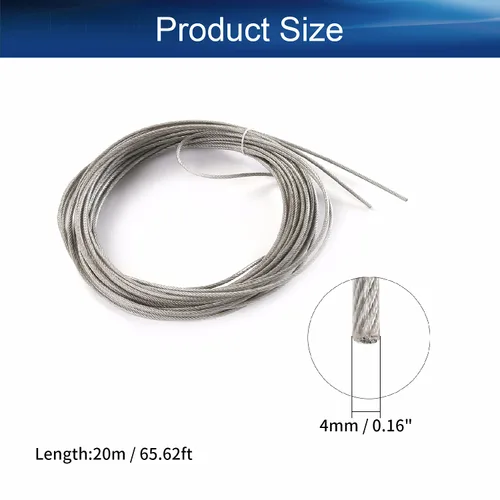 Miniatura 2 de Heyiarbeit Cable de alambre 5/32 de acero inoxidable 304, cable de alambre de PVC de 65.6 pies de longitud, cable de avión perfecto para exteriores