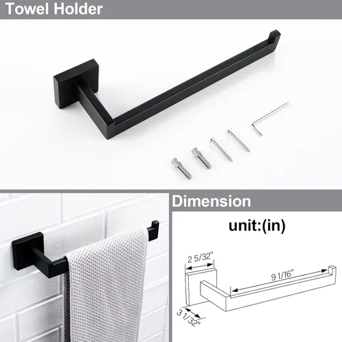 Miniatura 4 de BAGNOLUX Juego de 4 accesorios de baño negro mate, juego de 4 piezas, toallero de baño de acero inoxidable, toalleros negros para baño montado