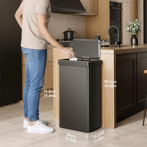 Miniatura 6 de EKO Nova - Papelera con sensor, 21 galones/80 litros, acero inoxidable, rectangular, sin contacto, con sensor de movimiento, negro mate