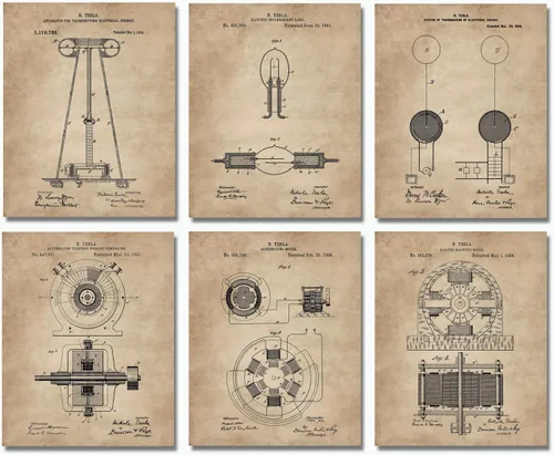 Miniatura 8 de Nikola Tesla Gifts Engineers - Decoración de pared Steampunk 6 (8 x 10 pulgadas) enmarcadas impresiones de patentes de arte de pared - Arte