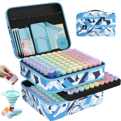 Miniatura 24 de ARTDOT Contenedor de almacenamiento de 30 ranuras para kits de arte de diamantes para adultos, cajas de almacenamiento portátiles de cuentas