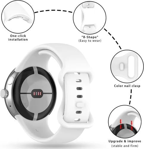 Miniatura 2 de Correa Compatible con Google Pixel Watch 1/2/3/4 (41mm), Pulsera de Reemplazo de Silicona Suave Deportiva para Google Pixel Watch 41mm Blanco