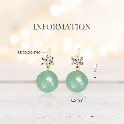 Miniatura 36 de Jade Earrings Studs,Green Jade Earrings for Women,925 Sterling Silver Earrings Studs for Sensitive Ears,Handmade Jade Earrings for Birthday