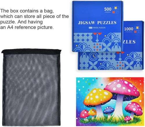 Miniatura 7 de Rompecabezas de hongos rojos amarillos, material compuesto de madera de papel Zcon bolsa de almacenamiento e imagen de referencia fácil de resolver