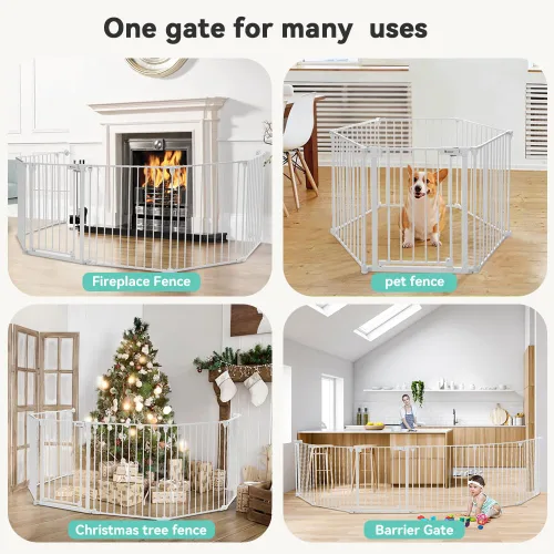 Miniatura 6 de COMOMY Puerta extra ancha para bebés de 150" con puerta, puertas para perros para entradas de puertas y chimenea, área de juego con valla para bebé