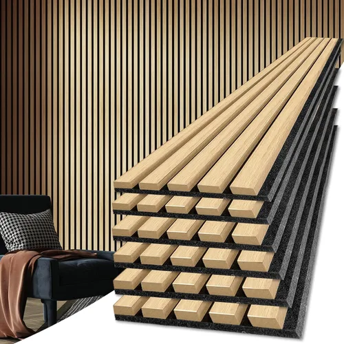 Miniatura 16 de Art3d Paneles acústicos de listones de madera para decoración elegante y reducción de ruido, panel texturizado 3D para techo y pared, paquete