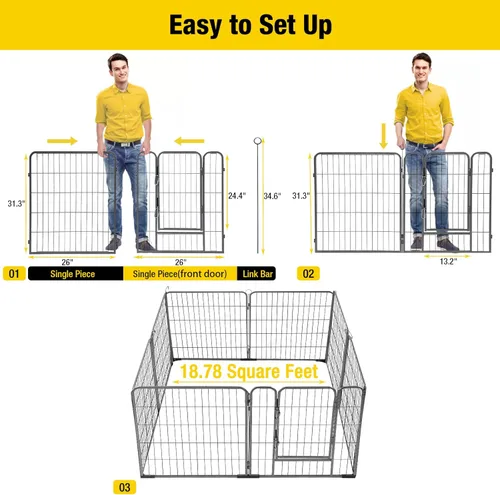Miniatura 6 de Corralito plegable de metal para perros con puerta de puerta, valla de metal resistente para animales pequeños, perrera para exteriores