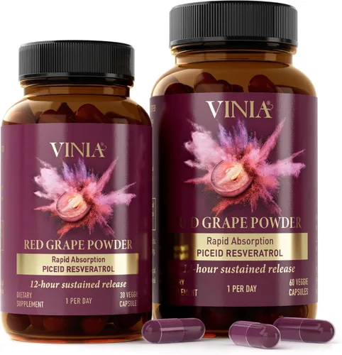 VINIA Cápsulas de suplemento de resveratrol Piceid. Aumenta el flujo sanguíneo y el óxido nítrico. Presión arterial y apoyo a la salud cardíaca |
