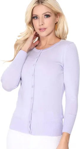 Miniatura 4 de YEMAK suéter de punto con cuello redondo y mangas 34 para mujer (S-3X)