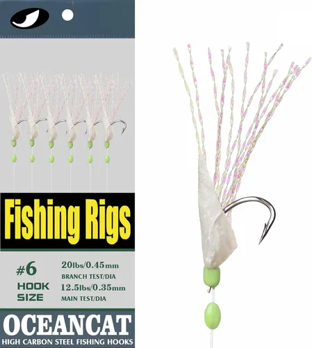 Miniatura 7 de OCEAN CAT 10 paquetes de 6 ganchos/juego de aparejos de pesca Rainbow Lucid Fishskin String Hook Señuelo de pesca de agua salada cebo de agua dulce