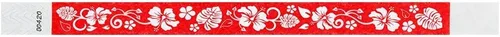 Miniatura 3 de 500 pulseras Tyvek de flores hawaianas rojas de Wristco para eventos, cómodas pulseras de papel resistentes a desgarros, pulseras de identificación