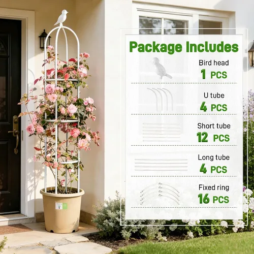Miniatura 7 de Enrejado de obelisco de jardín de 6 pies para plantas trepadoras, tubo de metal inoxidable con revestimiento de plástico resistente, soporte
