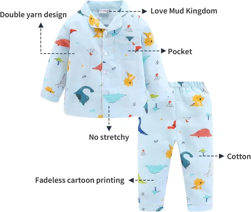 Miniatura 2 de Mud Kingdom Conjunto de pijama Boutique para niñas y niños, ropa de dormir de manga larga con cuello