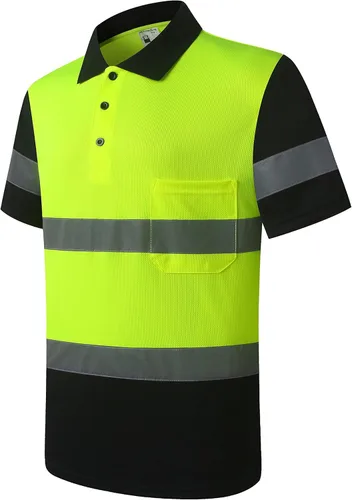 Miniatura 3 de Camisa de seguridad para hombre, camiseta reflectante de alta visibilidad, de secado rápido, transpirable, suave Amarillo+negro-01