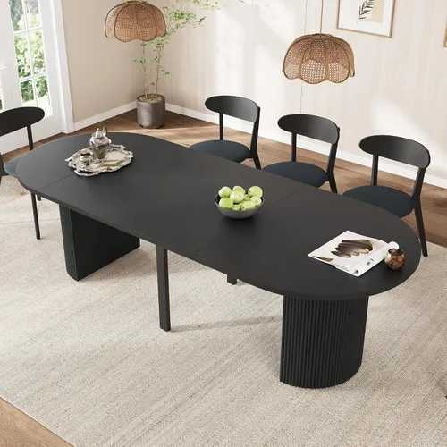 Miniatura 8 de weselon Mesa de comedor extensible de 42 a 105 pulgadas para 4 a 12, mesa de comedor ovalada expandible con base de pedestal estriada y pata