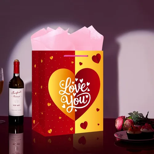 Miniatura 3 de JUESMOS Bolsa de regalo para el día de San Valentín de 13 pulgadas con papel de seda, bolsa de regalo para el día de San Valentín con asas, bolsa