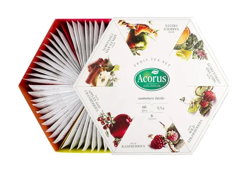 ACORUS Summer Taste - Juego de té natural surtido, caja de regalo, caja de selección grande, 60 bolsas de té, 6 muestras de sabor a frutas y bayas,