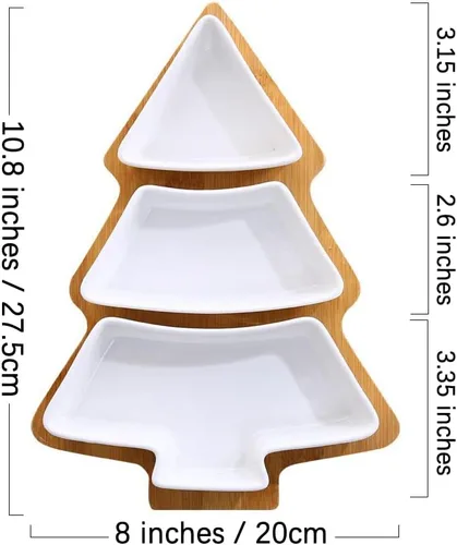 Miniatura 6 de Bandeja de bambú para árbol de Navidad, juego de platos de cerámica con diseño temático de Navidad, cuencos para servir para fiestas, perfectos