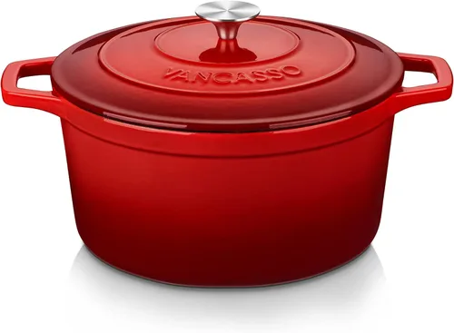 Miniatura 19 de vancasso Horno holandés de hierro fundido esmaltado, olla holandesa de 9.3 cuartos de galón con tapa, olla ovalada de hierro fundido con Crema