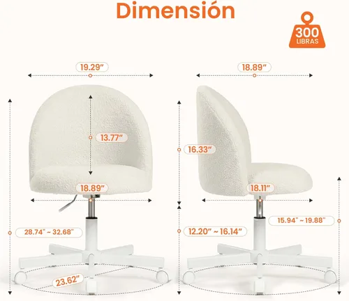 Miniatura 2 de NEO CHAIR Silla de tocador de oficina con ruedas, cómoda silla de escritorio para niñas, linda computadora, pequeña, sin brazos, altura ajustable
