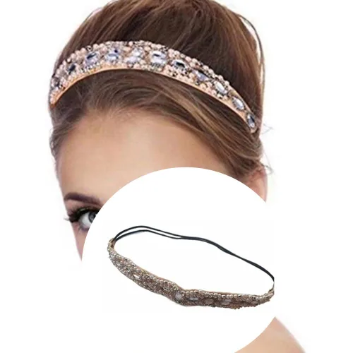 Miniatura 6 de Honkenda Diademas hechas a mano con diamantes de imitación de cristal para mujer, diseño bohemio, elástico, a la moda, bandas para el cabello