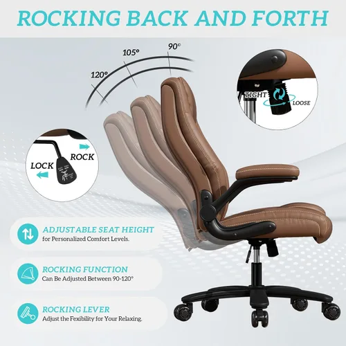 Miniatura 7 de GYI O205P - Silla de oficina ejecutiva de respaldo alto, silla de oficina grande y alta, 400 libras con ruedas de goma, sillas de escritorio Marrón