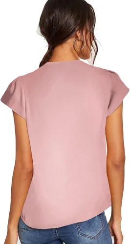 Miniatura 6 de Romwe Women's Elegant Short Sleeve Mock Neck Workwear Blouse Top Shirts