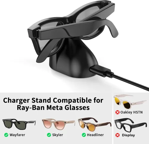Miniatura 2 de Soporte de carga compatible con gafas inteligentes RayBan Meta, base de carga portátil para Wayfarer, Headliner y Skyler Gen 1 con cable USB-C de 59