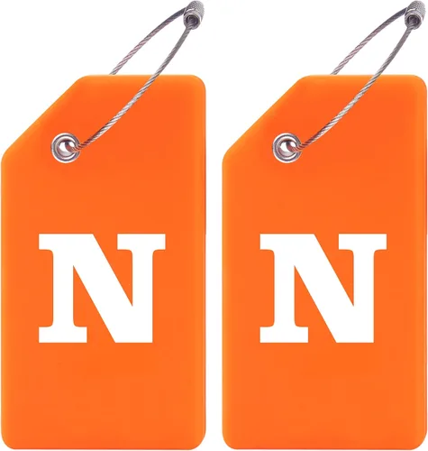 Gostwo - Paquete de 2 etiquetas de silicona con letras iniciales para equipaje, bolsa escolar, maleta, etiqueta para instrumentos, naranja (N)