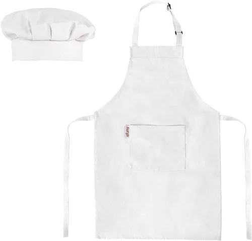 Miniatura 10 de Juego de delantal y gorro de chef para niños - Delantal infantil ajustable para niños y niñas para cocinar, hornear, vajilla