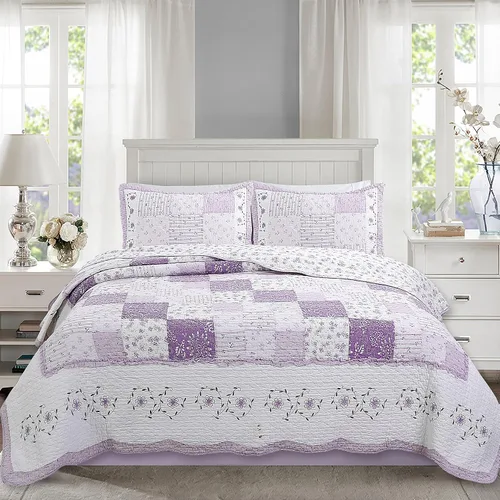 Miniatura 6 de Cozy Line Home Fashions - Juego de ropa de cama reversible de 100% algodón con diseño de patchwork real, estilo cottage francés, floral, colcha