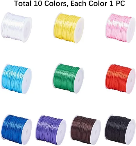 Miniatura 9 de PH PandaHall Cordón de satén de nailon de 100 yardas de 0.079 pulgadas (0.079 in), cordón de seda para pulseras de amistad, collar, nudo chino