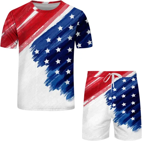 Miniatura 2 de Conjunto deportivo de personalidad para hombre, conjunto de 2 piezas, camiseta de manga corta y pantalones cortos, chándales casuales de moda