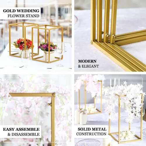 Miniatura 4 de Efavormart - Paquete de 2 soportes de metal para flores de boda de 12 pulgadas, soporte geométrico para centro de mesa Dorado
