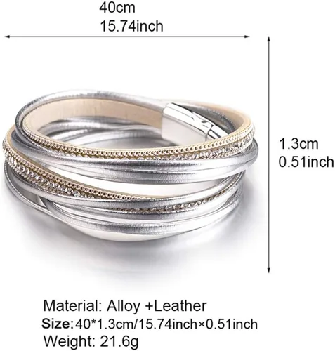 Miniatura 3 de Fesciory - Pulseras envolventes de cuero para mujer, brazalete con cuentas de cristal de leopardo, bohemia y multicapa