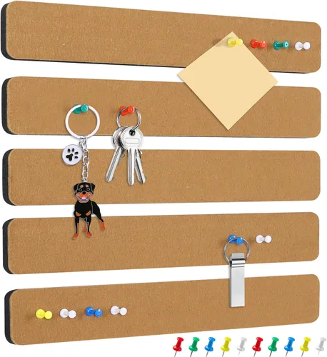 Miniatura 7 de Vuzvuv 8 tiras para tablón de anuncios con 50 chinchetas y 10 clips de madera, tablero de corcho autoadhesivo para pared, tablero de fieltro