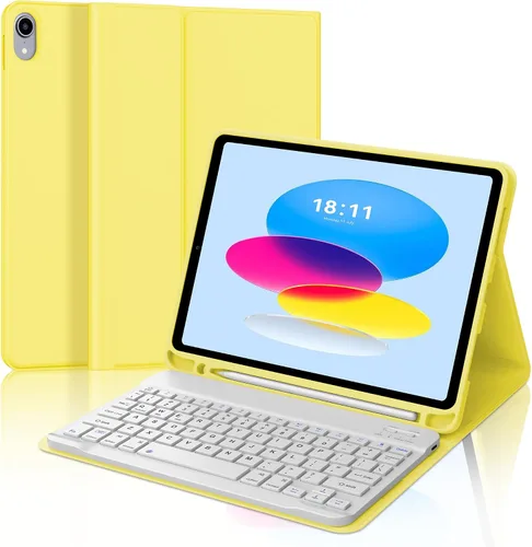 Miniatura 17 de KVAGO Funda para iPad (A16) de 11ª y 10ª generación con teclado, teclado desmontable inalámbrico retroiluminado de 7 colores, funda de teclado folio