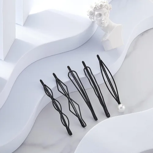 Miniatura 7 de 10 pinzas y pasadores geométricos de metal para el cabello, accesorios minimalistas para el cabello para mujeres y niñas, bodas y peinados (negro)