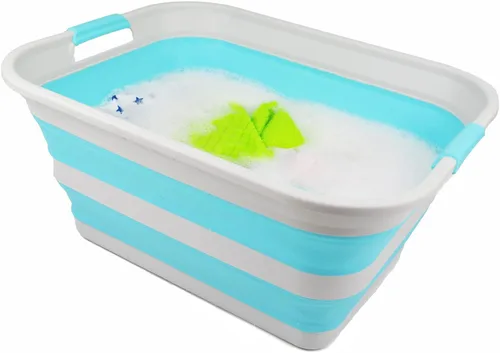 Miniatura 4 de SAMMART Cesta plegable de plástico para la ropa sucia de 42 litros – Contenedor de almacenamiento plegable y organizador – Tina de lavado portátil