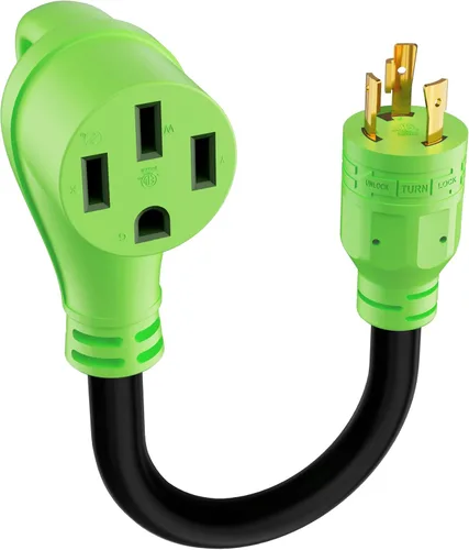 Cable adaptador de generador RV de 30 amperios a 50 amperios, enchufe macho de bloqueo giratorio NEMA L5-30P a receptáculo hembra NEMA 14-50R con