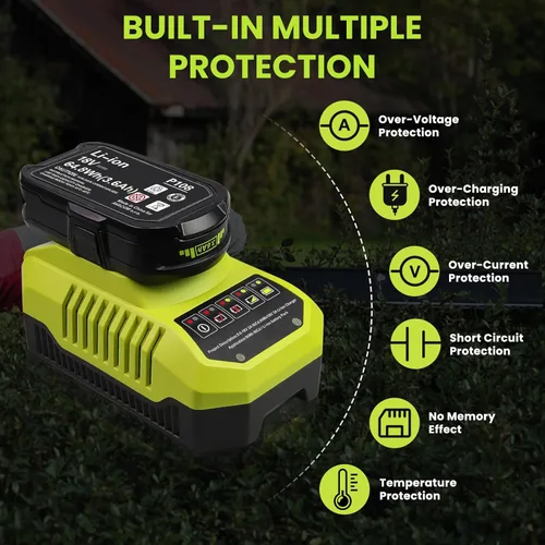Miniatura 5 de Paquete de 2 baterías de litio de 3.6 Ah de repuesto para batería Ryobi de 18 V y cargador P117 Combo compatible con batería y cargador Ryobi de 18