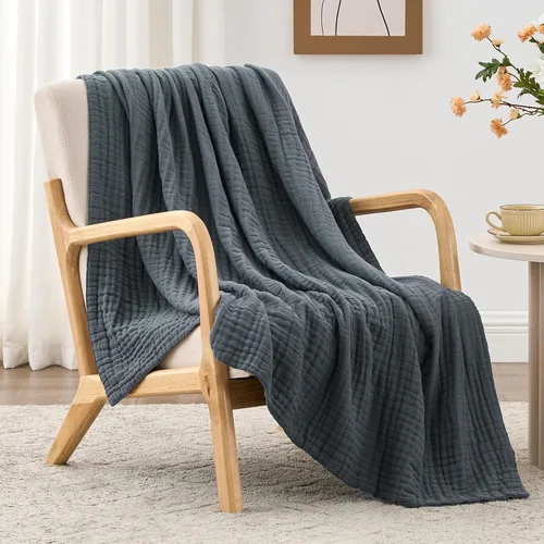 Miniatura 16 de Love's cabin - Manta de muselina de 6 capas 100% algodón, 90"x90", manta de muselina tamaño queen para sofá o cama, de algodón de gasa ligera y Beige