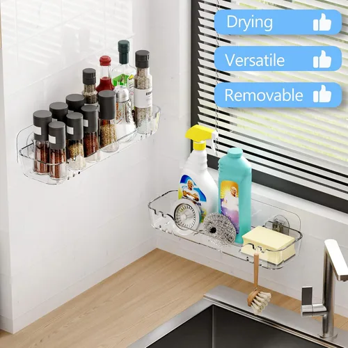 Miniatura 5 de TZAMLI Organizador de ducha acrílico montado en la pared, estante adhesivo con cinta adhesiva, organizador de ducha sin perforaciones, estantes
