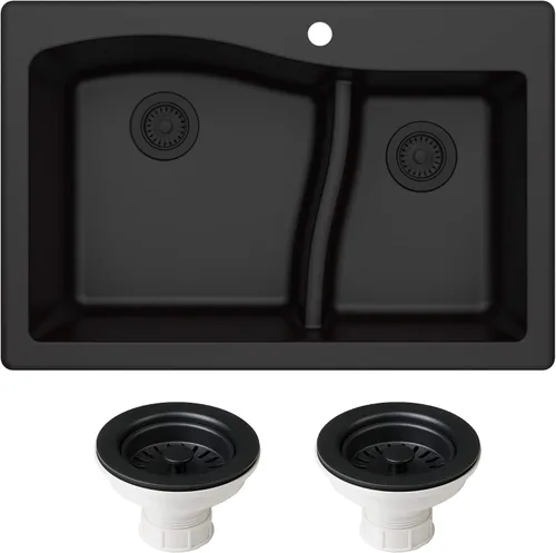 Miniatura 18 de Kraus Quarza Fregadero de cocina Cuencos de 33 pulgadas 60/40 Granito gris Modelo KGD-442