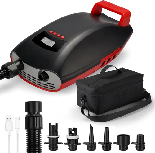 Bomba de tabla de remo Swonder Seawolf con batería de 9000mAh, bomba de aire eléctrica SUP de 20 PSI 2 veces más rápida con cilindros duales, doble