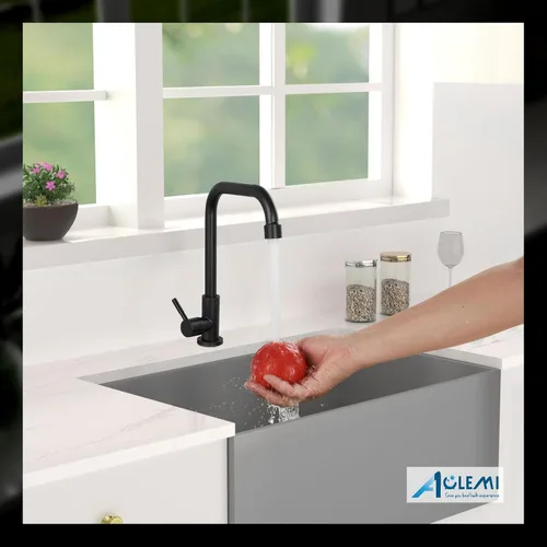 Miniatura 7 de Aolemi Negro frío solo agua grifo de la cocina grifo de barra comercial manija sola palanca 304 acero inoxidable cubierto montado solo agujero