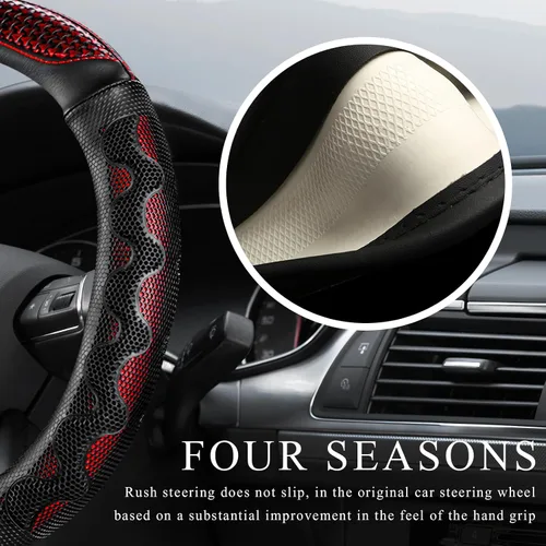 Miniatura 5 de Funda para volante de automóvil, protector de funda para volante antideslizante de 15 pulgadas con diseño de panal 3D, fundas universales para Rojo
