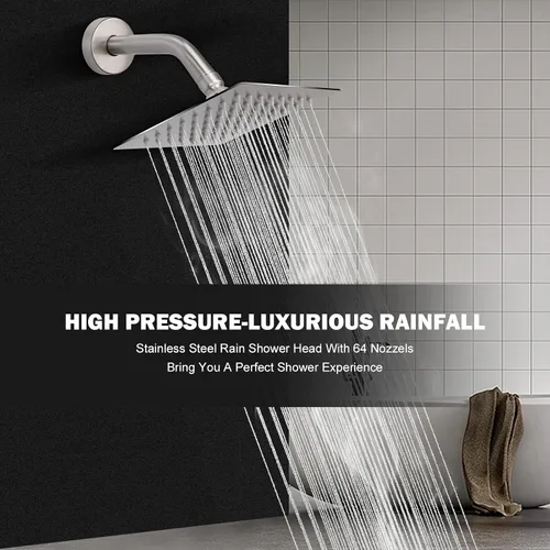 Miniatura 6 de Nearmoon - Cabezal de ducha de lluvia, diseño cuadrado de acero inoxidable de alto flujo, alta presión, experiencia de ducha impresionante incluso